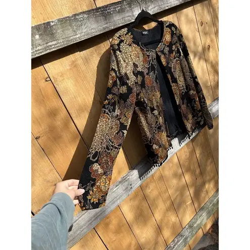 Vintage MSK Womens Floral Metallic Beaded Open Front Cardiganā Top Large Black