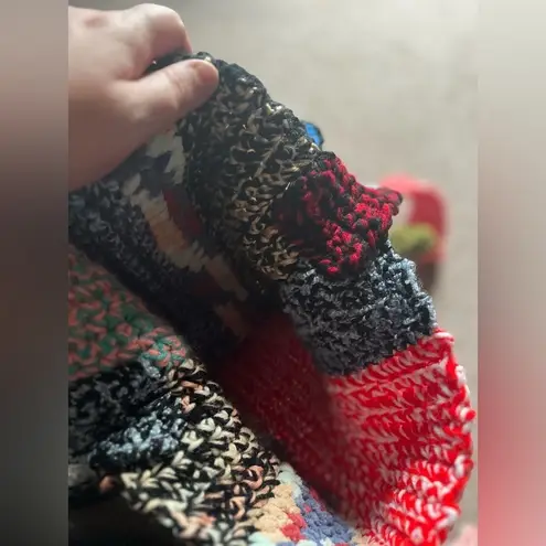 Vintage Crochet Boho Fringe Crossbody Bag — Multicolor Handmade Red