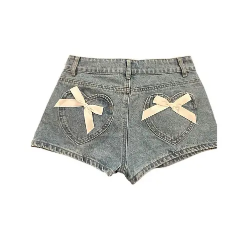 Edikted  Cut-Off Shorts Womens Size S Blue Washed Denim Bows Summer Casual NWT