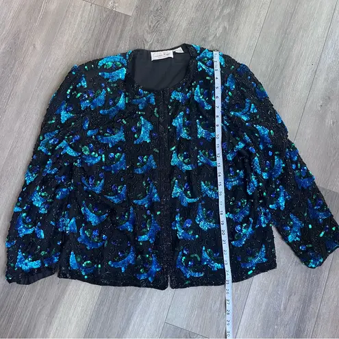 Laurence Kazar Vintage Black and Blue Sequin Beaded Blazer Jacket XL