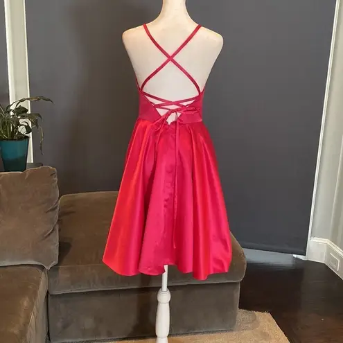 Women’s Short Pink Prom Party Homecoming Dress Criss Cross Back Ties Size 0 NWOT