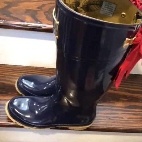JOULES EVEDON Navy Blue Tall Rain Boots with Red Bows US Sz 8
