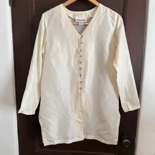 90s Vintage CHRISTINA | Cream Lightweight Silk Taffeta Tunic Top Extra Small Size XS
