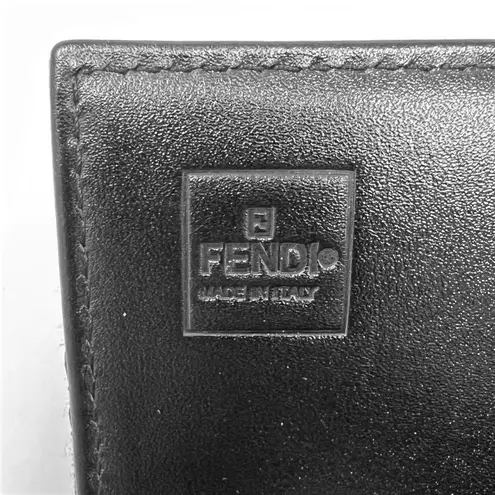 Fendi  Zucchino  Baguette Black Monogram Logo Bifold Continental Flap Wallet