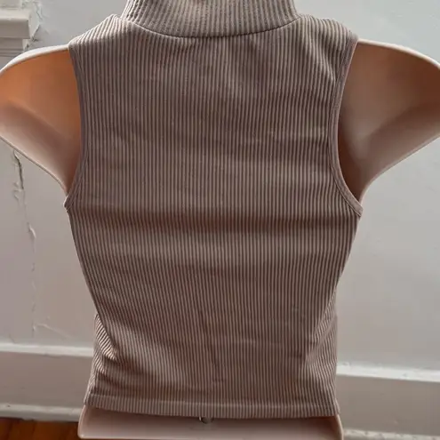 Gypsy + Jade Sleeveless Ribbed nylon tan high neck Top, size S/M Y2K preppy