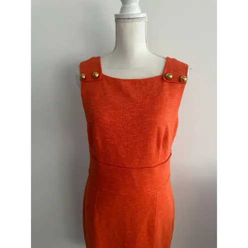 David Meister Orange Gold Button Detail Pencil Dress Size 10