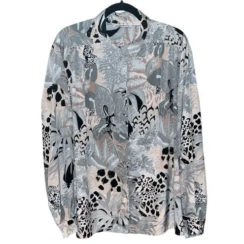 Alfred Dunner Abstract Jungle Print Button Down Blouse Black Size undefined