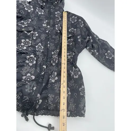 Vintage Nils Skiwear womens black Floral Graphic hooded ski jacket Size 10 Black