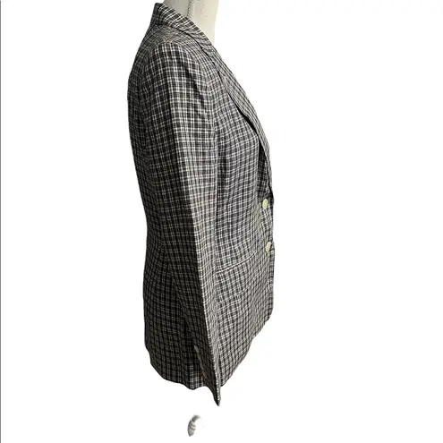 LRL 100% Linen Blue Checkered Plaid Blazer Sz 4