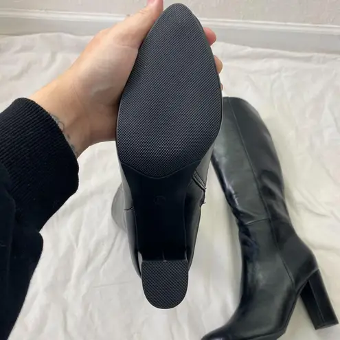 NEW 90s Style Black Faux Leather Slouchy Knee High Heel Elegant Glam Boots 8.5