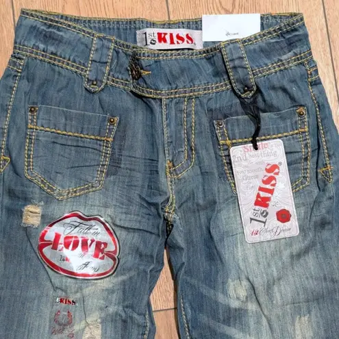 1st Kiss 🆕 Womens 7 Hippie Boho Flare Jeans Ripped Faded Wash Lightweight NWT