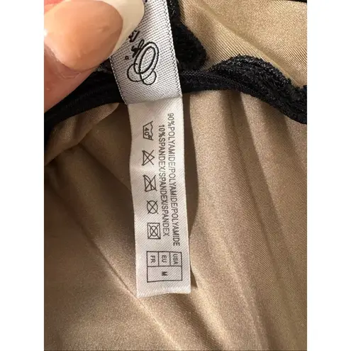 Ooh La La Paris Black Lace Applique Satin Sheer Bodysuit Lingerie Size M Brown Size M