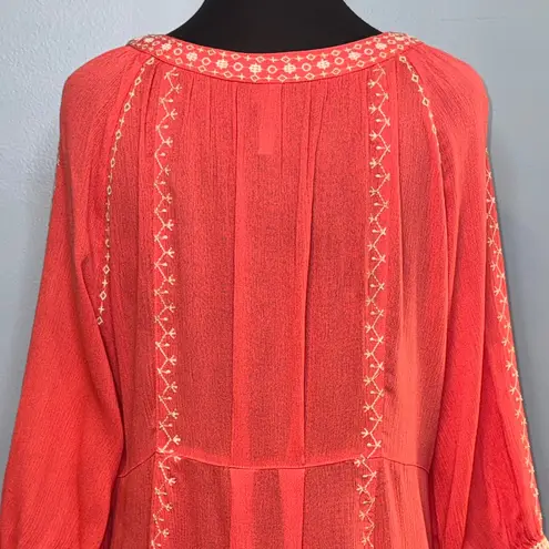 Monoreno Vibrant Coral Embroidered Midi Dress Size Large