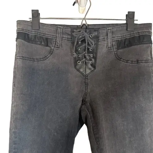 Carmar Black Lace Up Faux Leather Trim Skinny Ankle Denim Jeans Women Sz 29