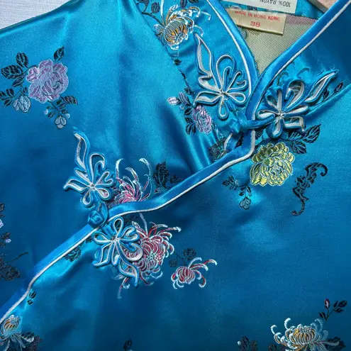 Vintage 80's Embroidered Teal Floral Top Feminine Chic Romantic, 38, W/Flaws Blue