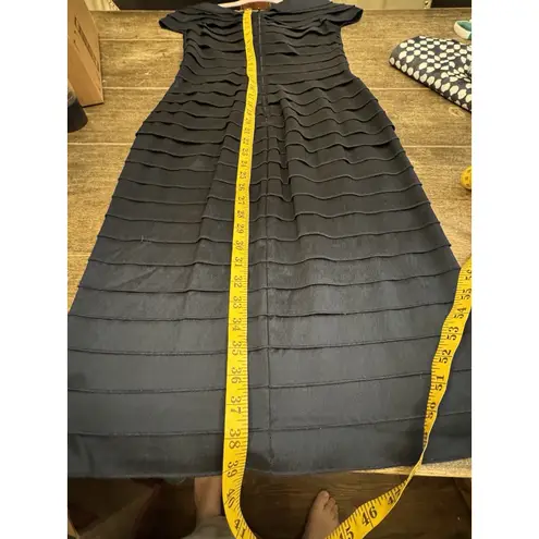 Tadashi Shoji Rosette Tiered Bandage Pleated Navy Blue Dress SIZE 2