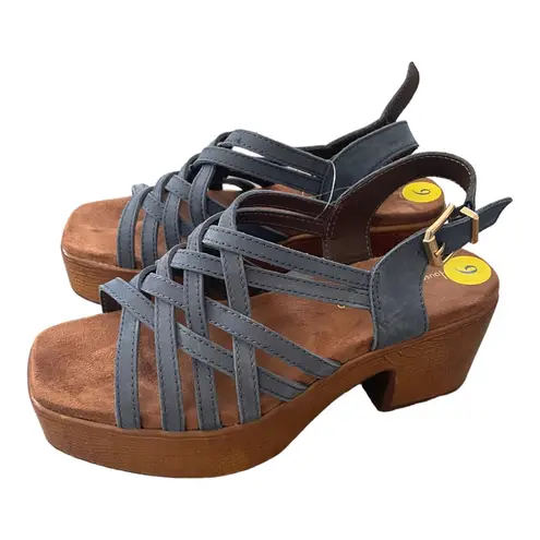 New! House Of Harlow 1960 Georgia Platform Wedge Sandal In Denim Blue Leather Size 9