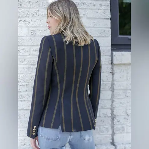 Smythe Peaked Lapel Blazer 100% Wool Jacket Black Mustard Stripe size 6