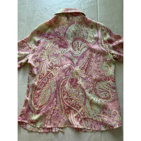 Ellen Tracy Vintage Ellen Tracy Silk Blouse Womens 12P Pink Paisley Luxury Career 90s