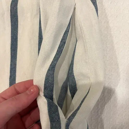 Prelude Linen Blend Striped Knee/Midi Length Button Front Shift Dress Size XL White