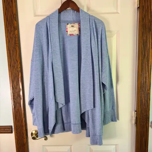 cupio Drape Front Cardigan Sweater Open Knit Lightweight Blue 2X