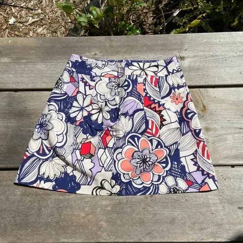 EXPRESS ‎ Cream Navy Blue Peach Red Floral Print A-Line Skirt NEW NWT Sz 2