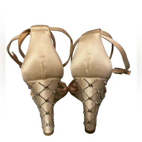 Badgley Mischka JEWELED SATIN WEDGES