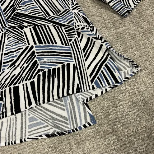 Ali Miles Top Shirt Womens Large Blue White Black Tunic 3/4 Sleeves Asymmetric