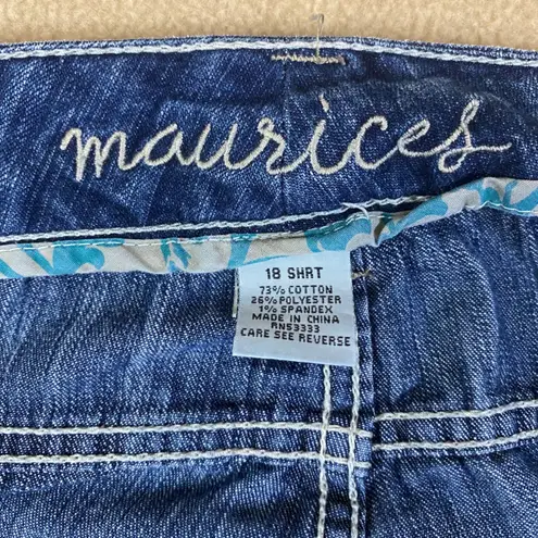 Maurice's Women's Blue Denim Jeans Bootcut Embroidered Pockets Sz 18 Short EUC