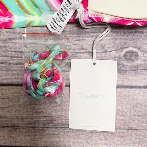 Ondademar Bandeau Halter Bikini Top Abstract Chevron NWT Small Pink White Green