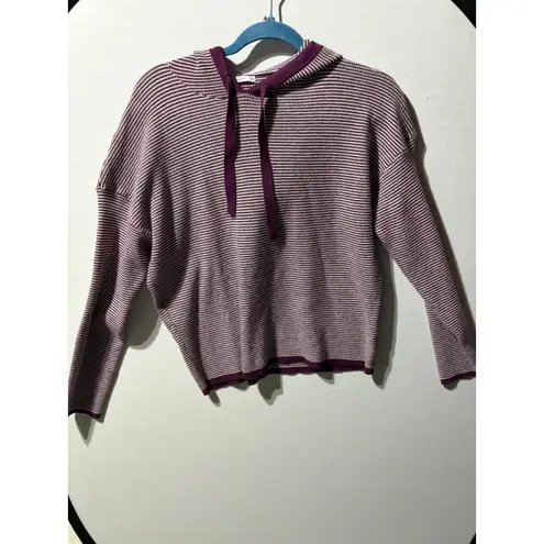 Staccato Women's Striped Knit Hoodie Pullover Long Sleeve Purple White XL