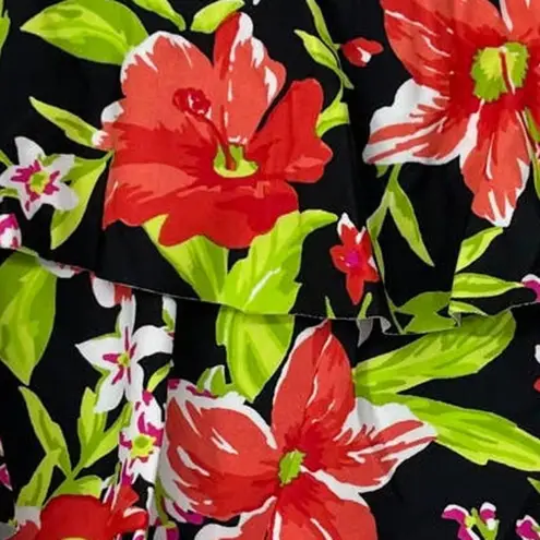 ISLAND ESCAPE RED BLACK & GREEN FLORAL DESIGN TIERED BANDINI SIZE 10