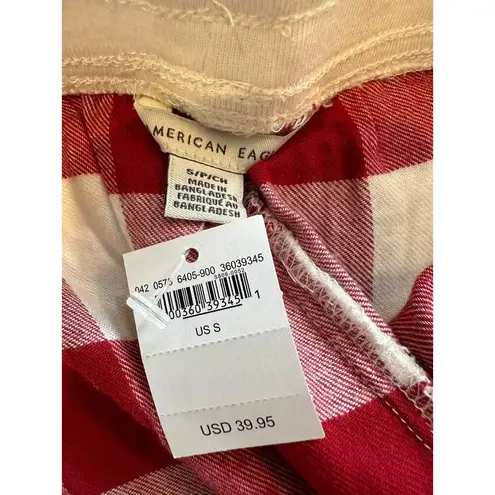 American Eagle Flannel Jogger PJ Pants Striped High Rise Tie Waist  Red Cream S