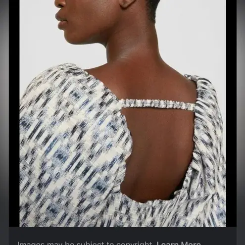 NWT MUNTHE Women's Blue White Chew Puff Sleeve Bubble Hemline Min Dress Size 36