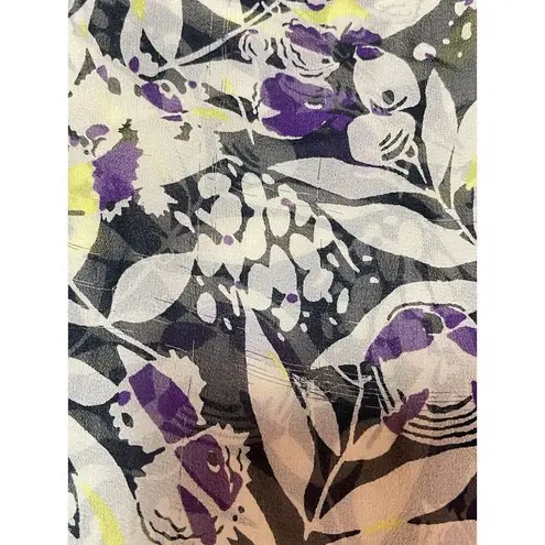 Anna Sui Silk Floral Mini Dress Tie Bow Neck Long Sleeve Sheer Women’s Size 8