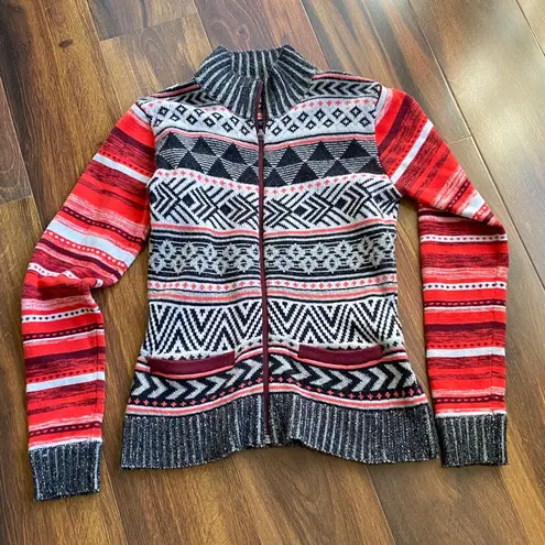 Title Nine Wool Blend Fair Isle Full Zip Mock Neck Sweater Zipper Pockets *READ*