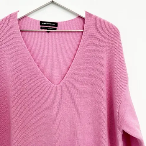 Something Navy Wool V-Neck Ribbed Knit Sweater Winter Preppy Luxury Pink Large
