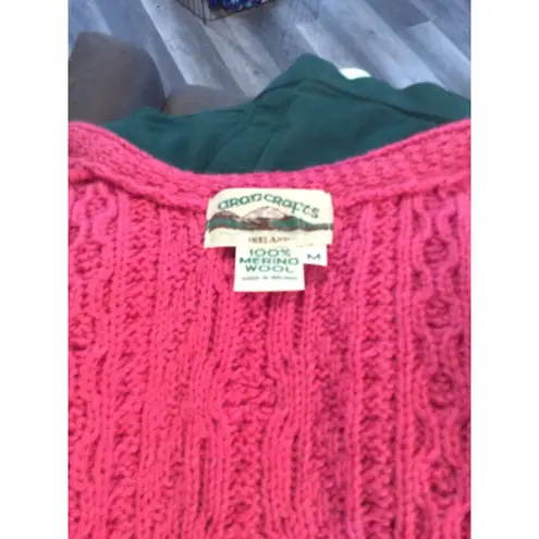 Aran Crafts Vintage Ireland 100% Merino Wool Shrug Cardigan Sweater Cape Pink M Size M