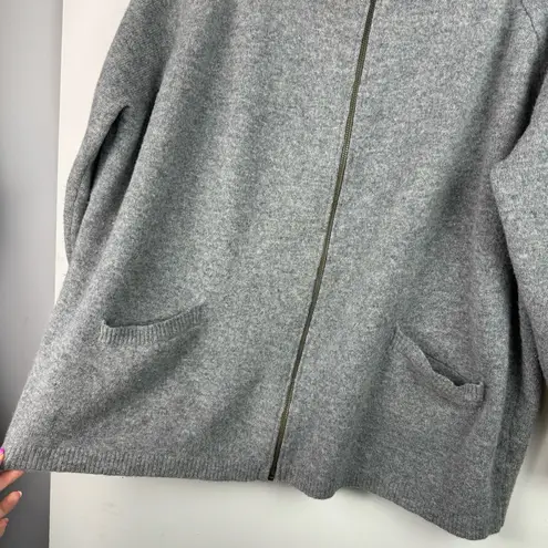 Ellen Tracy 100% Wool Cowl Neck Zip Sweater Jacket Sz XL Grey