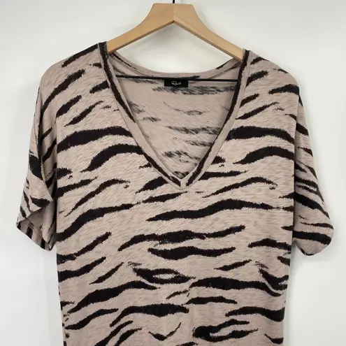 Rails Ren V Neck Midi T Shirt Dress Tiger Animal Print Cotton Tan Black Womens M
