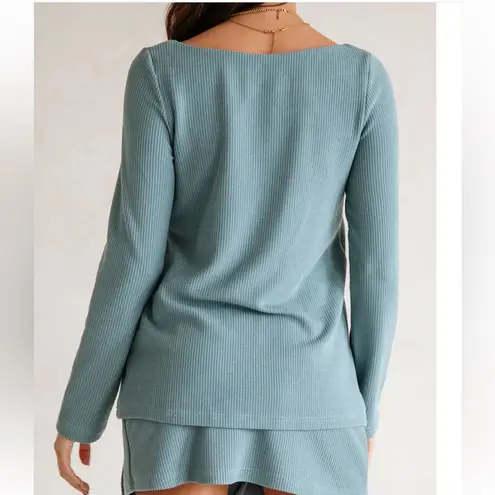 SABO Daria Square Neck Long Sleeve Top Dusty Blue S