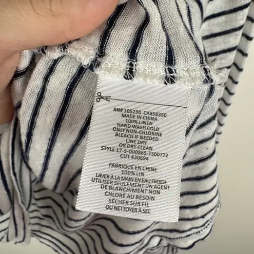 Joie 100% Linen Striped Tie Cuff Top Medium Coastal Nautical Lightweight Resort