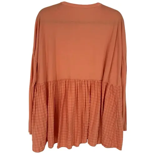 Pilcro Anthropologie Long-Sleeve Babydoll Top Light Orange Gingham Size Small