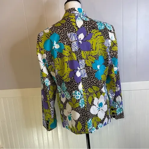 Vintage Floral Leopard Print Blazer Size Large Statement Jacket Green