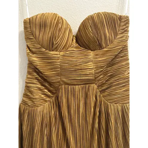 Lulus Deeply Glamorous Gold Plisse Strapless Drop Waist Mini Dress Size Large