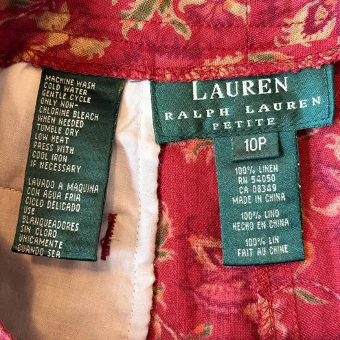 Ralph Lauren Lauren ‎ Womens Petite Floral Print Linen Shorts Red Size 10P