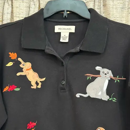 Bechamel Vintage Dog Applique Long Sleeve Polo Black Size M