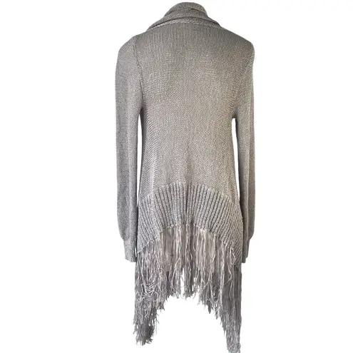 LOVE STITCH Womens Gray Knit Fringe Cardigan Sweater Duster Long Sleeve M Gray Size M