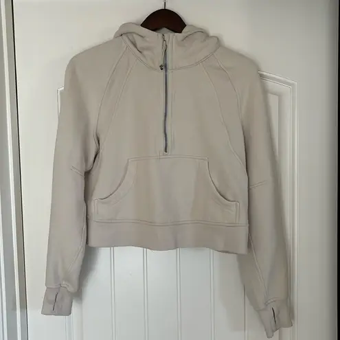 Lululemon Tan Beige Cropped Scuba Hoodie 1/2 Zip Sweatshirt Women Size XS/Small