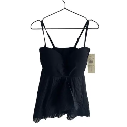 New! Profile by Gottex Black Sheer Bliss Bandeau Strapless Flyaway Tankini Size 8